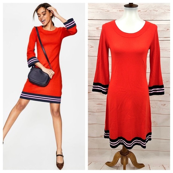 Boden Retro Trudy Stripe Bell Sleeve Wool Blend Mod Knit Sweater Scooter Dress - Picture 2 of 12